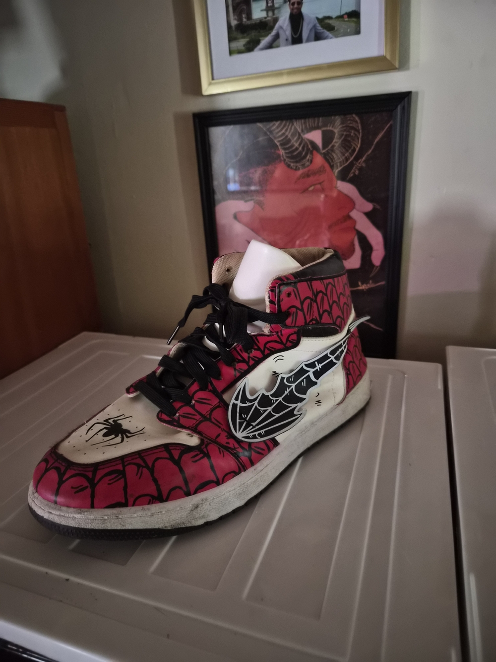 Mens Miles Morales Red Spider-Web High-Top Sneakers